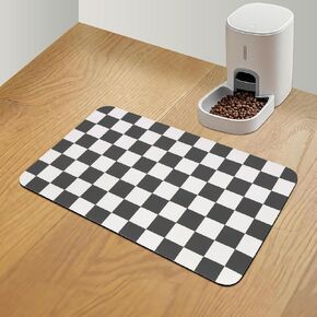 Checkered Pet Feeding Mat, Absorbent Dog Mat for Food and Water Bowls Dispenser 12" x 20" Black