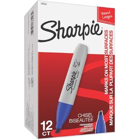 SHARPIE Permanent Markers, Broad, Chisel Tip, 12-Pack, Blue (38203)