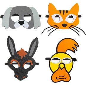 Bremen Town Musicians Felt Masks Set for Kids – Rooster, Dog, Cat & Donkey Role Play Costume Kit, Storytelling, Dress Up, Learning & Party Favors for Toddlers & Preschoolers (4 Masks)