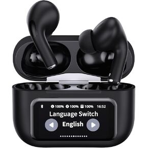 AI Translation Earbuds Real time,144-Language Translator Earbuds ANC Noise Cancelling,Audifonos Traductores Inglés Español,8H/48H Ergonomic 5-in-1 Translator Device with Smart Display (Black)