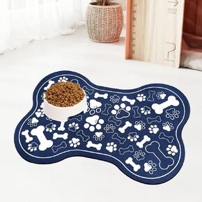 Dog & Cat Food Mat Bone Shaped Pet Feeding Mat Quick Absorb Water Bowl Placemat with Rubber Backing Indoor Floor Stain Resistant Pet Accessory Supplies (Grey Small, 12x18 Inches)