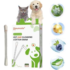 50 Pcs 2-in-1 Pet Ear Cleaning Cotton Swabs for Dogs & Cats - Essential Oil Infused Ear Cleaner Buds - Gentle Ear Wax Removal - Soothing Itch & Freshness - Individually Wrapped for Easy Use