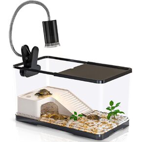 (Tank+Light+Filter Balls) Turtle Tank Kit, Turtle Tank Starter Kit with Basking Platform and UV Light, Bottom Drainage, Multi-Function Areas for Amphibian,Reptiles.(21.7" x 11.82"x 11.62"Inch)