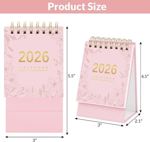 Mini Desk Calendar, 2025-2026 Small Desk Calendar, June 2025 to December 2026, 19 Monthly, Mini Standing Flip Calendar, Thick Paper Twin-Wire Binding, Desktop Calendar for Office or Home (Pink) in Saudi Arabia