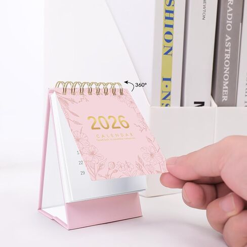 Mini Desk Calendar, 2025-2026 Small Desk Calendar, June 2025 to December 2026, 19 Monthly, Mini Standing Flip Calendar, Thick Paper Twin-Wire Binding, Desktop Calendar for Office or Home (Pink) in Saudi Arabia