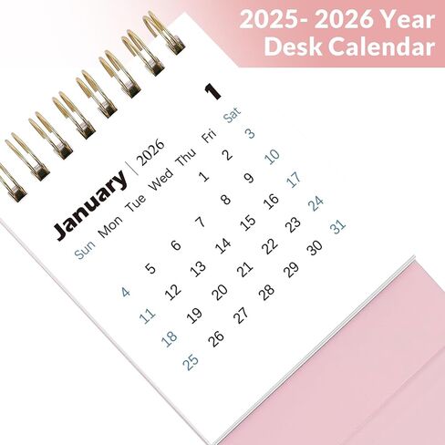 Mini Desk Calendar, 2025-2026 Small Desk Calendar, June 2025 to December 2026, 19 Monthly, Mini Standing Flip Calendar, Thick Paper Twin-Wire Binding, Desktop Calendar for Office or Home (Pink) in Saudi Arabia