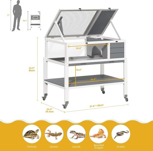 DWVO Large Tortoise Habitat with Storage Shelf & Leakproof Tray, Tortoise Cage with Legs & Wheels, Solid Wood Openable Roof Turtle Box Enclosure w Lamp Holder, Indoor Outdoor Reptile Terrarium House in Saudi Arabia