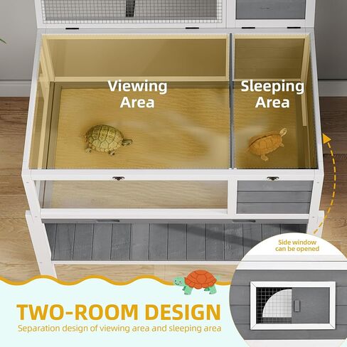 DWVO Large Tortoise Habitat with Storage Shelf & Leakproof Tray, Tortoise Cage with Legs & Wheels, Solid Wood Openable Roof Turtle Box Enclosure w Lamp Holder, Indoor Outdoor Reptile Terrarium House in Saudi Arabia