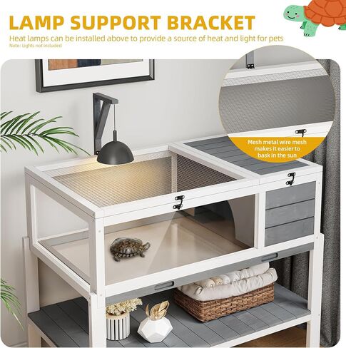DWVO Large Tortoise Habitat with Storage Shelf & Leakproof Tray, Tortoise Cage with Legs & Wheels, Solid Wood Openable Roof Turtle Box Enclosure w Lamp Holder, Indoor Outdoor Reptile Terrarium House in Saudi Arabia