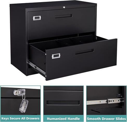 خزانة الملفات الجانبية Miiiko مع قفل ، 3 خزانة إيداع جانبية ، أدراج عميقة كبيرة مغلقة بواسطة مفاتيح ، خزانة ملفات التخزين المعدنية لتعليق خطاب/قانون قانوني/F4/A4 in Kuwait