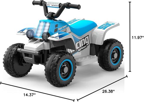 ANPABO 6V 7AH Kids ATV Ride On Toy, 4 Wheeler for Toddler w/Headlight, Forward & Reverse, Horn, Music Player, USB, MP3, Treaded Tires, Ideal Gift for Toddlers(Blue-White) in Kuwait