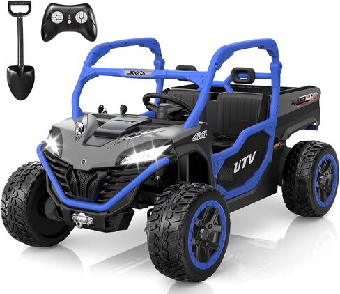 ANPABO 24V 2 Seater Ride On Dump Truck, 4x75W, Max 5 Mph, EVA Tire, Kids Electric Car with Electric Dump Bed, Shovel, Music, 24V Ride On Toy UTV w/Parent Remote Control for Ages 3-8, Blue in Saudi Arabia