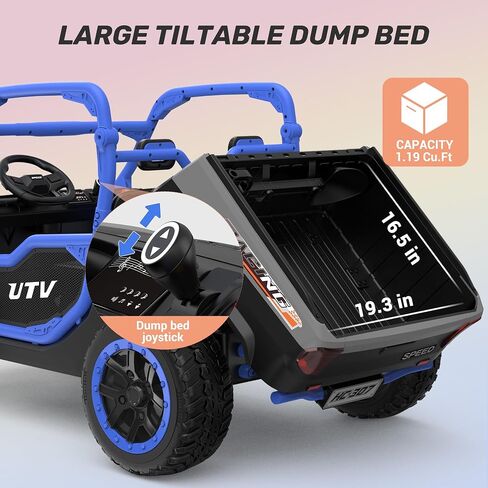 ANPABO 24V 2 Seater Ride On Dump Truck, 4x75W, Max 5 Mph, EVA Tire, Kids Electric Car with Electric Dump Bed, Shovel, Music, 24V Ride On Toy UTV w/Parent Remote Control for Ages 3-8, Blue in Saudi Arabia