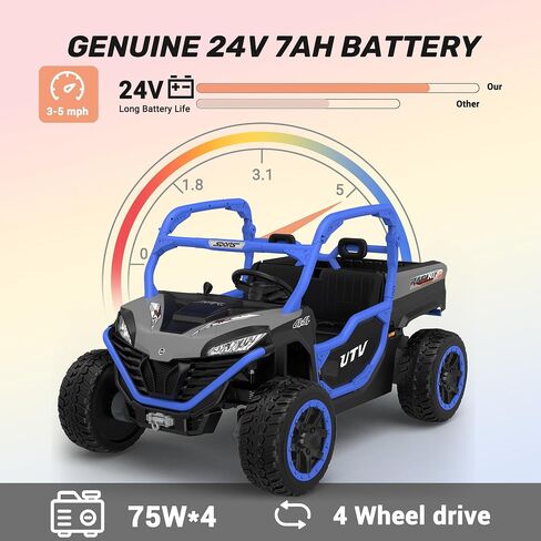 ANPABO 24V 2 Seater Ride On Dump Truck, 4x75W, Max 5 Mph, EVA Tire, Kids Electric Car with Electric Dump Bed, Shovel, Music, 24V Ride On Toy UTV w/Parent Remote Control for Ages 3-8, Blue in Saudi Arabia