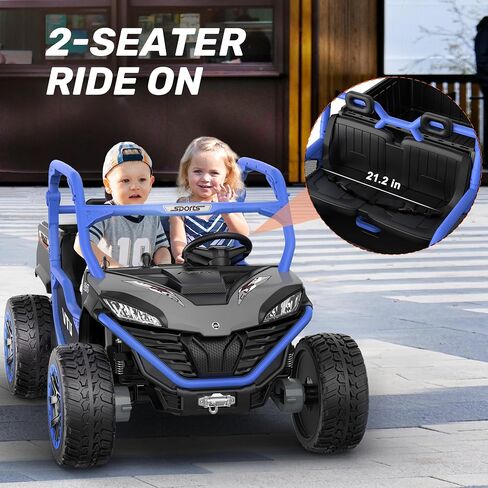ANPABO 24V 2 Seater Ride On Dump Truck, 4x75W, Max 5 Mph, EVA Tire, Kids Electric Car with Electric Dump Bed, Shovel, Music, 24V Ride On Toy UTV w/Parent Remote Control for Ages 3-8, Blue in Saudi Arabia
