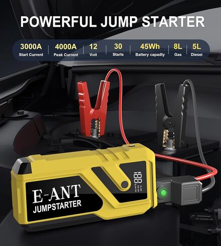 023 Jump Starter Battery Pack 3000A Peak, 12V Car Battery Jump Starter for Up to 8L Gas/5L Diesel, Battery Booster Jump Box, Portable Power Bank QC3.0 Outputs, Jumper Cables with LED Light in Saudi Arabia
