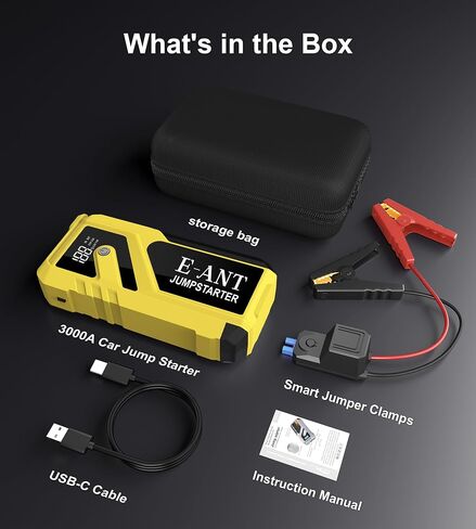 023 Jump Starter Battery Pack 3000A Peak, 12V Car Battery Jump Starter for Up to 8L Gas/5L Diesel, Battery Booster Jump Box, Portable Power Bank QC3.0 Outputs, Jumper Cables with LED Light in Saudi Arabia