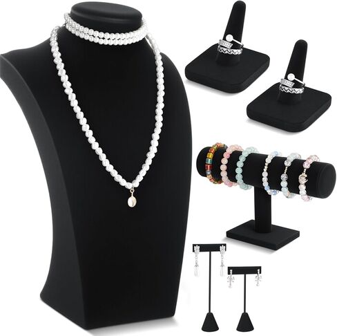 Kigley 6 Pcs Jewelry Display Set Necklace Bust T Bar Bracelet Holder Earring Ring Finger Display jewelry Stand for vendors Selling Store Trade Show (Black) in Kuwait