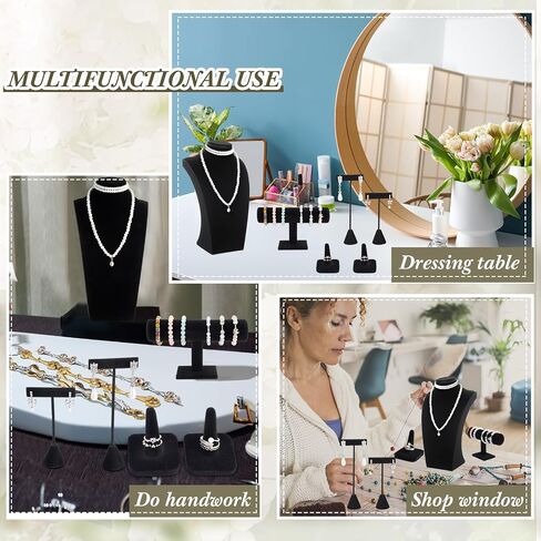 Kigley 6 Pcs Jewelry Display Set Necklace Bust T Bar Bracelet Holder Earring Ring Finger Display jewelry Stand for vendors Selling Store Trade Show (Black) in Kuwait