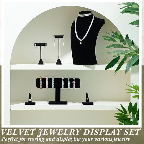 Kigley 6 Pcs Jewelry Display Set Necklace Bust T Bar Bracelet Holder Earring Ring Finger Display jewelry Stand for vendors Selling Store Trade Show (Black) in Kuwait