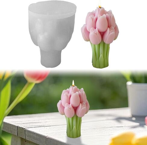 Tulip Bouquet Silicone Candle Molds for Candle Making, 3D Tulip Flower Epoxy Resin Molds, Candle Wax Molds Flower Soap Mold Resin Crafts for DIY Handmade Supplies (Style C) in Saudi Arabia