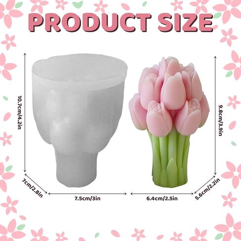 Tulip Bouquet Silicone Candle Molds for Candle Making, 3D Tulip Flower Epoxy Resin Molds, Candle Wax Molds Flower Soap Mold Resin Crafts for DIY Handmade Supplies (Style C) in Saudi Arabia