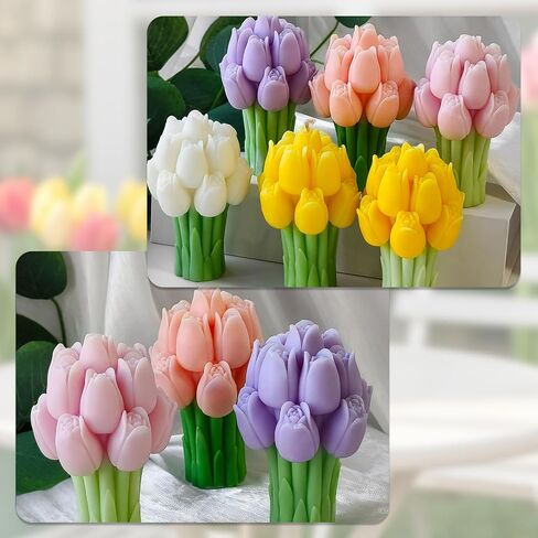 Tulip Bouquet Silicone Candle Molds for Candle Making, 3D Tulip Flower Epoxy Resin Molds, Candle Wax Molds Flower Soap Mold Resin Crafts for DIY Handmade Supplies (Style C) in Saudi Arabia