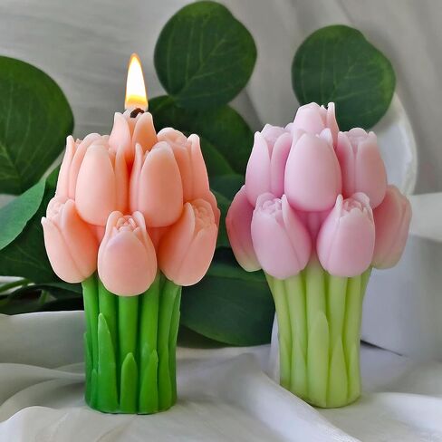 Tulip Bouquet Silicone Candle Molds for Candle Making, 3D Tulip Flower Epoxy Resin Molds, Candle Wax Molds Flower Soap Mold Resin Crafts for DIY Handmade Supplies (Style C) in Saudi Arabia
