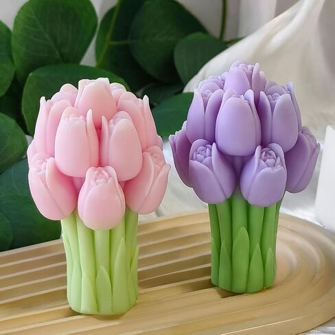 Tulip Bouquet Silicone Candle Molds for Candle Making, 3D Tulip Flower Epoxy Resin Molds, Candle Wax Molds Flower Soap Mold Resin Crafts for DIY Handmade Supplies (Style C) in Saudi Arabia
