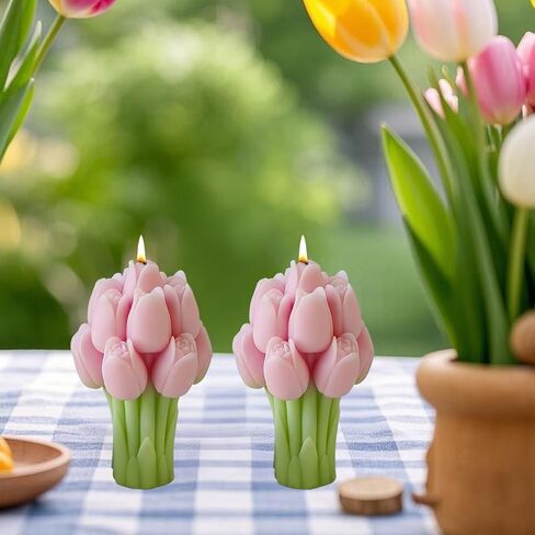 Tulip Bouquet Silicone Candle Molds for Candle Making, 3D Tulip Flower Epoxy Resin Molds, Candle Wax Molds Flower Soap Mold Resin Crafts for DIY Handmade Supplies (Style C) in Saudi Arabia