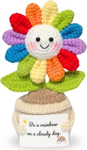 Emotional Support Crochet Flower in Rainbow Colors with Encouragement Card – Handmade Plush Decoration Gift for Desk, Office, Home – Thoughtful Gift for Women, Friends, Coworkers in Kuwait