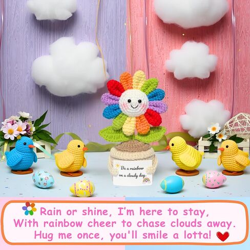 Emotional Support Crochet Flower in Rainbow Colors with Encouragement Card – Handmade Plush Decoration Gift for Desk, Office, Home – Thoughtful Gift for Women, Friends, Coworkers in Kuwait