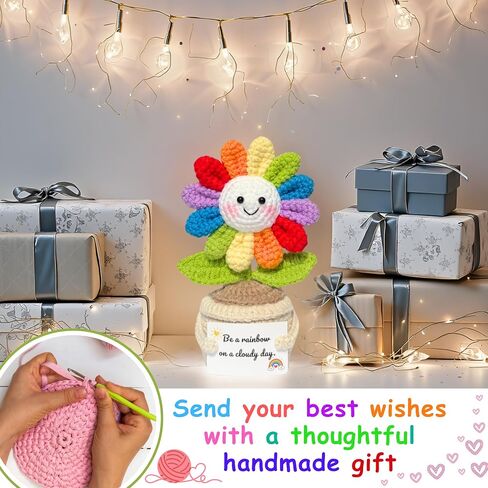 Emotional Support Crochet Flower in Rainbow Colors with Encouragement Card – Handmade Plush Decoration Gift for Desk, Office, Home – Thoughtful Gift for Women, Friends, Coworkers in Kuwait