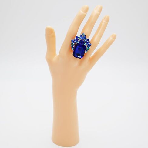 Rosemarie & Jubalee Women's Stunning Statement Emerald Cut Glass Crystal Stretch Cocktail Ring in Saudi Arabia