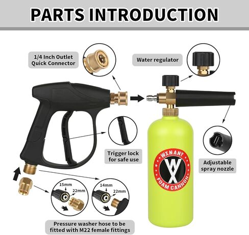 WXNANY مدفع رغوي لغسالة الضغط بسعة 1 لتر مع موصل سريع 1/4 بوصة، مسدس رغوي لغسيل السيارات in Kuwait