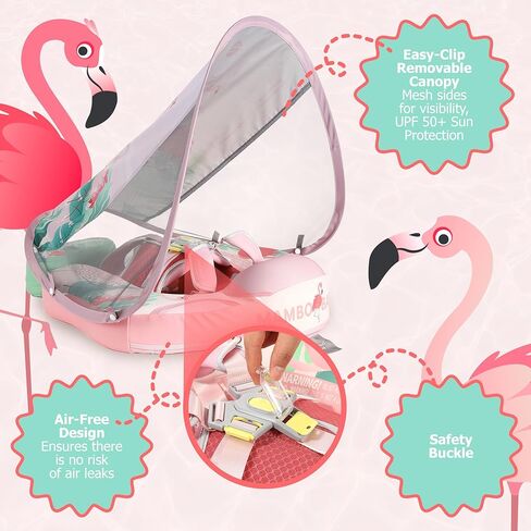 MAMBOBABYFLOAT TRENDY VOYAGER BABY POOTH FLOAT مع المظلة 2025-عوامات آمنة ومريحة وقابلة للتعديل مع حماية من أشعة الشمس ، وتكنولوجيا الرغوة الخالية من الهواء ، ونظام الإبزيم 5 اتجاهات ، ومسند القدمين in Kuwait