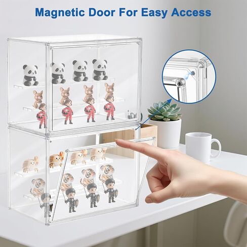 علبة عرض Acrylic Eyotto 2 Pack للمقتنيات ، وحالات عرض الهواية القابلة للتكديس 3 مستويات قابلة للتكديس ، ومربع عرض أكريليك مع غطاء وباب مغناطيسي للأرقام 12 in Kuwait