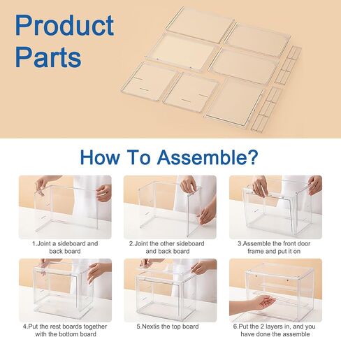 علبة عرض Acrylic Eyotto 2 Pack للمقتنيات ، وحالات عرض الهواية القابلة للتكديس 3 مستويات قابلة للتكديس ، ومربع عرض أكريليك مع غطاء وباب مغناطيسي للأرقام 12 in Kuwait