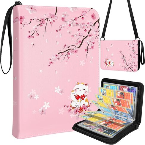 for Card Binder with 440 Pockets 4 Pocket - Trading Card Collection Album Folder for Kids Boys Girls Teens Girly for Sports Cards Game Cards with Zipper Hand Carrying, Cat in Kuwait