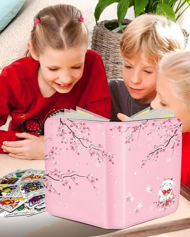 for Card Binder with 440 Pockets 4 Pocket - Trading Card Collection Album Folder for Kids Boys Girls Teens Girly for Sports Cards Game Cards with Zipper Hand Carrying, Cat in Kuwait