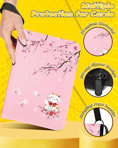 for Card Binder with 440 Pockets 4 Pocket - Trading Card Collection Album Folder for Kids Boys Girls Teens Girly for Sports Cards Game Cards with Zipper Hand Carrying, Cat in Kuwait