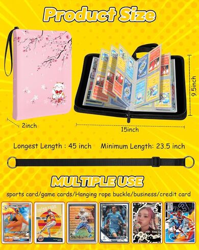 for Card Binder with 440 Pockets 4 Pocket - Trading Card Collection Album Folder for Kids Boys Girls Teens Girly for Sports Cards Game Cards with Zipper Hand Carrying, Cat in Kuwait