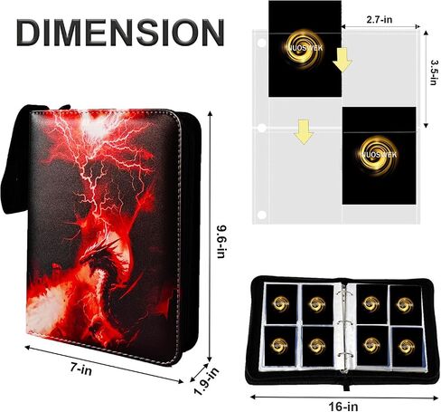 Card Binder Album 4 Pocket, 400 Pockets Trading Card Holder Binder with 50 Removable Sleeves, Zipper Card Book for Trading Cards, Game Sports Cards (Dragon) in Saudi Arabia