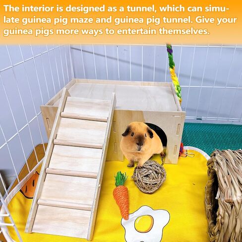 Hamiledyi Wooden Guinea Pig House 2-Chamber Hideout Castle with Ladder for Chinchilla Hedgehog Ferret Squirrel Dwarf Rabbit Bunny Hamster in Saudi Arabia