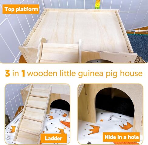 Hamiledyi Wooden Guinea Pig House 2-Chamber Hideout Castle with Ladder for Chinchilla Hedgehog Ferret Squirrel Dwarf Rabbit Bunny Hamster in Saudi Arabia