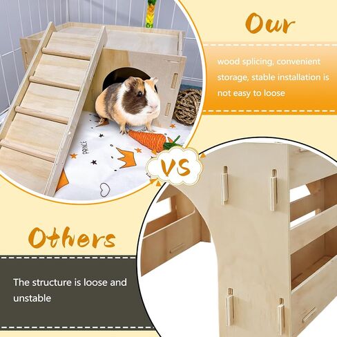 Hamiledyi Wooden Guinea Pig House 2-Chamber Hideout Castle with Ladder for Chinchilla Hedgehog Ferret Squirrel Dwarf Rabbit Bunny Hamster in Saudi Arabia