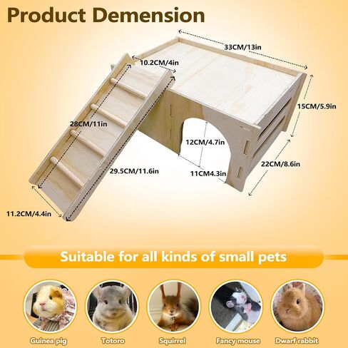 Hamiledyi Wooden Guinea Pig House 2-Chamber Hideout Castle with Ladder for Chinchilla Hedgehog Ferret Squirrel Dwarf Rabbit Bunny Hamster in Saudi Arabia