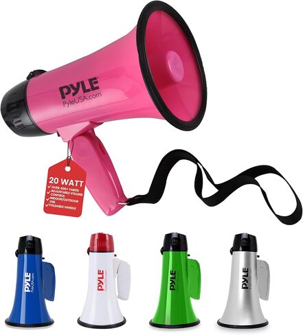 PYLE-PRO Portable Megaphone Speaker Siren Bullhorn - Compact and Battery Operated with 20 Watt Power, Microphone, 2 Modes, PA Sound and Foldable Handle for Cheerleading & Police Use-PMP23SL (Silver) in Kuwait