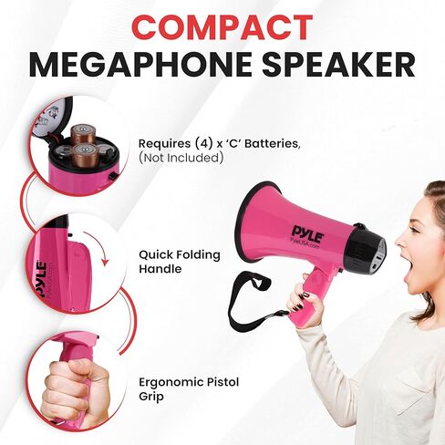 PYLE-PRO Portable Megaphone Speaker Siren Bullhorn - Compact and Battery Operated with 20 Watt Power, Microphone, 2 Modes, PA Sound and Foldable Handle for Cheerleading & Police Use-PMP23SL (Silver) in Kuwait