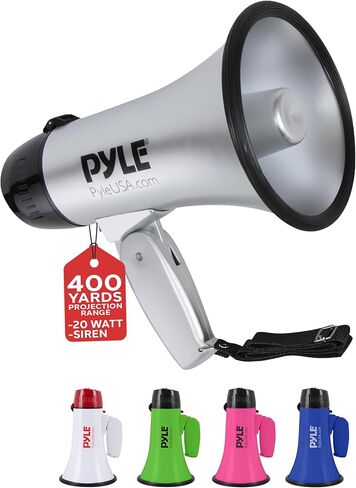PYLE-PRO مكبر صوت محمول مكبر صوت Siren Bullhorn - مدمج ويعمل بالبطارية بقوة 20 وات، ميكروفون، وضعين، صوت PA ومقبض قابل للطي للتشجيع واستخدام الشرطة - PMP23SL (فضي) in Saudi Arabia
